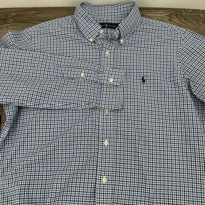 Ralph Lauren Men's Blue Large‎ Check Button Down Shirt Casual Preppy